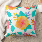 水彩ハイビスカスパターン – 熱帯フローラ クッション (ブランケット)