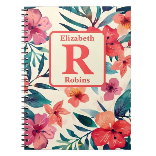 水彩ハイビスカスパーソナライズされたカスタム花 ノートブック (正面)