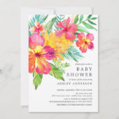 水彩ハイビスカスフラワートロピカルベビーシャワー 招待状 (正面)