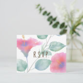 水彩ハイビスカスマウイウェディングRSVPカード インビテーションポストカード (スタンド正面)