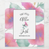 水彩ハイビスカスマウイ結婚ズ ワインラベル (シングルラベル)