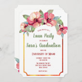 水彩ハイビスカスルアウ（ハワイ式宴会）卒業パーティー招待状 招待状 (正面/裏面)