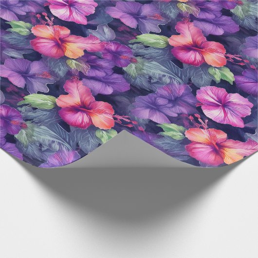水彩ハイビスカス(Dark I)包装紙 転が ラッピングペーパー (角)