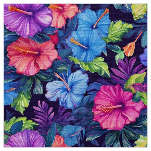 水彩ハイビスカス(Dark IV)生地 ファブリック (見本)