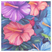 水彩ハイビスカス(Dark IV)生地 ファブリック (クローズアップ)