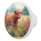 水彩ハイランドカウワイルドフラワーフィールド セラミックノブ (右)