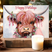 水彩ハイランド牛のホリデーカード シーズンカード