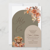 水彩ハイランド牛の赤ちゃんシャワー 招待状 (正面)