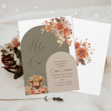 水彩ハイランド牛の赤ちゃんシャワー