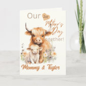 水彩ハイランド牛ファースト・マザーズデイ カード (正面)