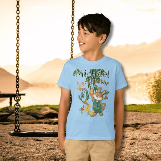 水彩ハッピーイースターバニーブルー Tシャツ