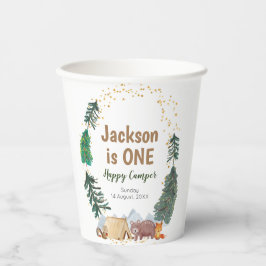 水彩ハッピーキャンパー第1誕生日紙カップ 紙コップ