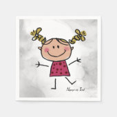 水彩ハッピースティックガールピンクドレエレガントス スタンダードカクテルナプキン (正面)