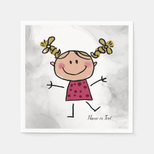 水彩ハッピースティックガールピンクドレエレガントス スタンダードカクテルナプキン (正面)