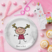 水彩ハッピースティックガールピンクドレエレガントス ペーパープレート (パーティー)