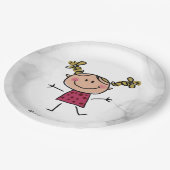 水彩ハッピースティックガールピンクドレエレガントス ペーパープレート (アングル)