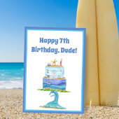 水彩ハッピーセブン誕生日サーファーケーキカード カード
