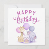 水彩ハッピーバースデーかわいいベビーパーティー動物 カード (正面)