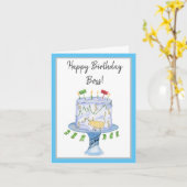 水彩ハッピーバースデーボスストックマーケットケーキ カード (黄色い花)