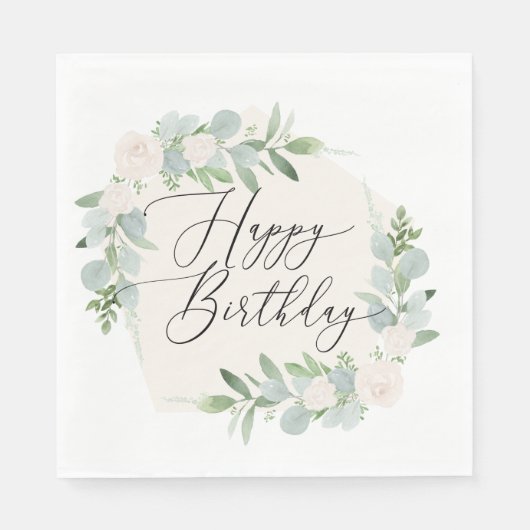 水彩ハッピーバースデーランチョンサイズナプキン スタンダードランチョンナプキン (正面)