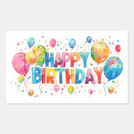 水彩ハッピーバースデー 長方形シール