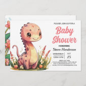 水彩ハッピーボホー恐竜ガールベビーシャワー 招待状 (正面/裏面)