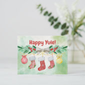 水彩ハッピーユール（キリスト降誕祭）ストッキング シーズンカード (スタンド正面)