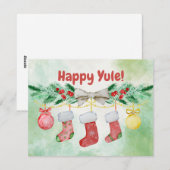 水彩ハッピーユール（キリスト降誕祭）ストッキング シーズンカード (正面/裏面)