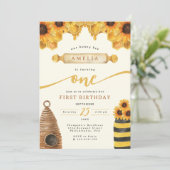 水彩ハニービーヒマワリ第1誕生日 招待状 (スタンド正面)