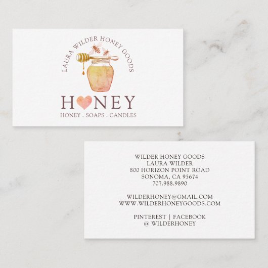 水彩ハニービー製品のロ図解入りの、写真付きのゴ 名刺 (正面/裏面)