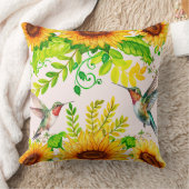 水彩ハミングバーズサンフラワーズフローラガーデン クッション (ブランケット)