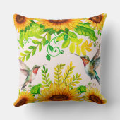 水彩ハミングバーズサンフラワーズフローラガーデン クッション (裏面)