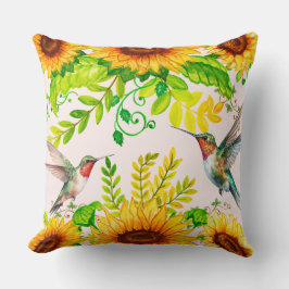 水彩ハミングバーズサンフラワーズフローラガーデン クッション