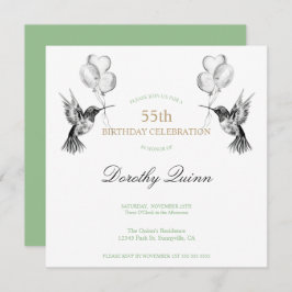 水彩ハミングバードとバルーン誕生日 招待状