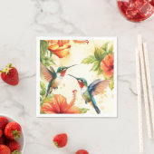 水彩ハミングバードアンドフラワーズデザイン スタンダードカクテルナプキン (インサイチュ)