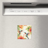 水彩ハミングバードアンドフラワーズデザイン マグネット (インサイチュ (食洗機))