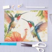 水彩ハミングバードアンドフラワーズデザイン 薄葉紙 (クラフト)