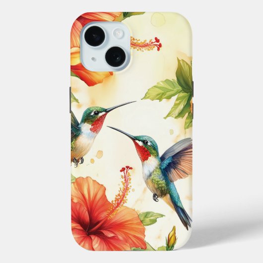 水彩ハミングバードアンドフラワーズデザイン Case-Mate iPhoneケース (裏面)