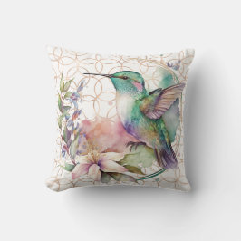 水彩ハミングバードオン金ゴールド クッション