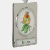 水彩ハミングバードバードアート自然名前をカスタムする シルバープレートバナーオーナメント (右)