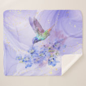 水彩ハミングバードパープルブルーガーデンフラワー シェルパブランケット (正面(横))
