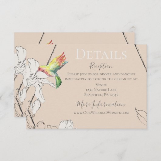 水彩ハミングバードフローラ幾何結婚の エンクロージャーカード (正面/裏面)