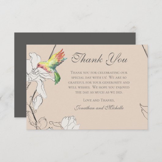 水彩ハミングバードフローラ幾何結婚の サンキューカード (正面/裏面)