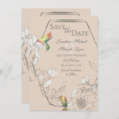 水彩ハミングバードフローラ幾何結婚の セーブザデート (正面/裏面)