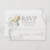 水彩ハミングバードフローラ幾何結婚の 出欠カード (正面)