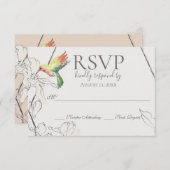 水彩ハミングバードフローラ幾何結婚の 出欠カード (正面/裏面)