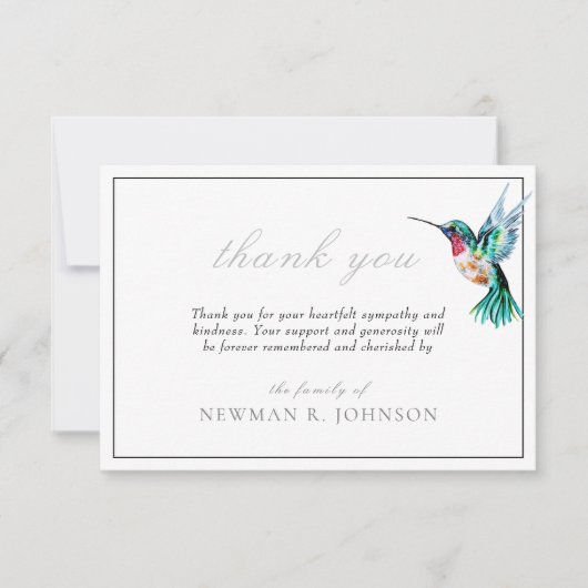 水彩ハミングバード葬儀メモリアルありがとう サンキューカード (正面)