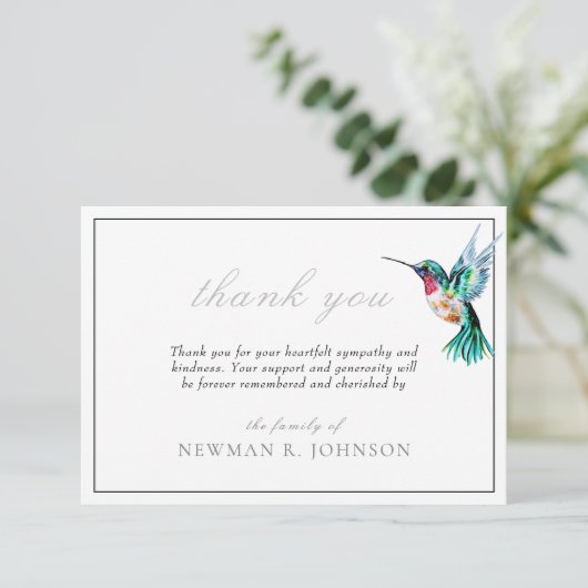水彩ハミングバード葬儀メモリアルありがとう サンキューカード (スタンド正面)