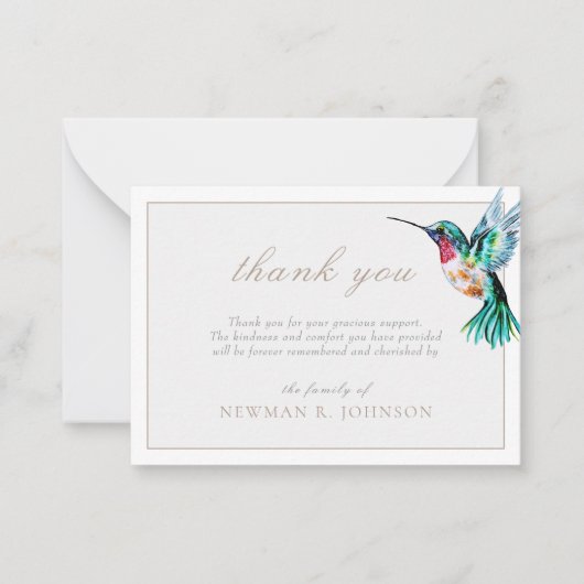 水彩ハミングバード葬儀メモリアルありがとう ノートカード (正面)