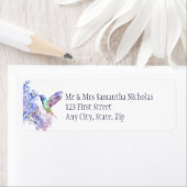 水彩ハミングバード&ブルーデルフィニウムフラワー ラベル (インサイチュ)